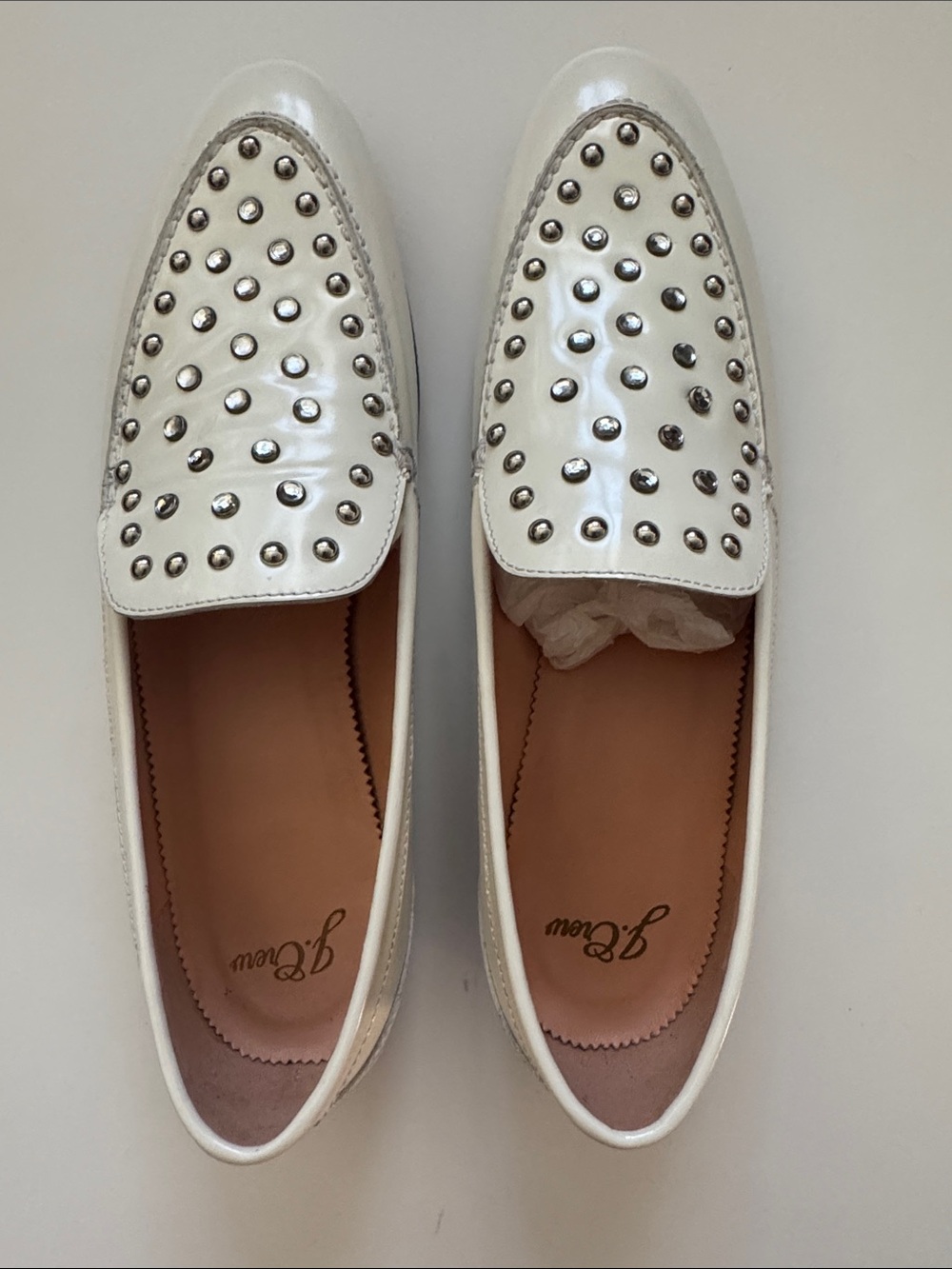 J. Crew White Studded Academy Loafers